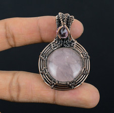 Rose Quartz Handmade Gemstones Copper Wire Wrapped Pendant Wedding Jewelry