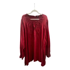 TORRID Blouse Crinkle Gauze Crochet Yoke Lace Tunic Top Red Blouson Sleeve 6X