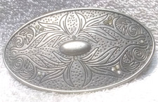 Silver Engraved Oval Flower Engraved Belt Buckle Crystal Corners Great Vintage