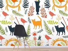 3D Cat Leaves G8134 Wallpaper Wall Murals Rem...
