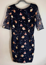 Phase Eight Navy Blue Floral Mariah Embroidered Dress UK 10 Sheer Short Sleeves