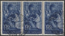 Vatican 1955 Frau Angelico 100f, strip of 3, used