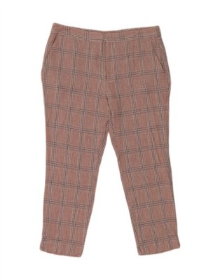 Zara Damen Crop Slim Chino Hose EU 38 Small W28 L23 Rosa Kariert Viskose QD06
