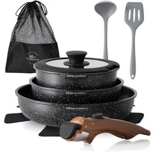 Elegantes 10-teiliges Kochgeschirr-Set mit Marmorbeschichtung und Glasdeckeln