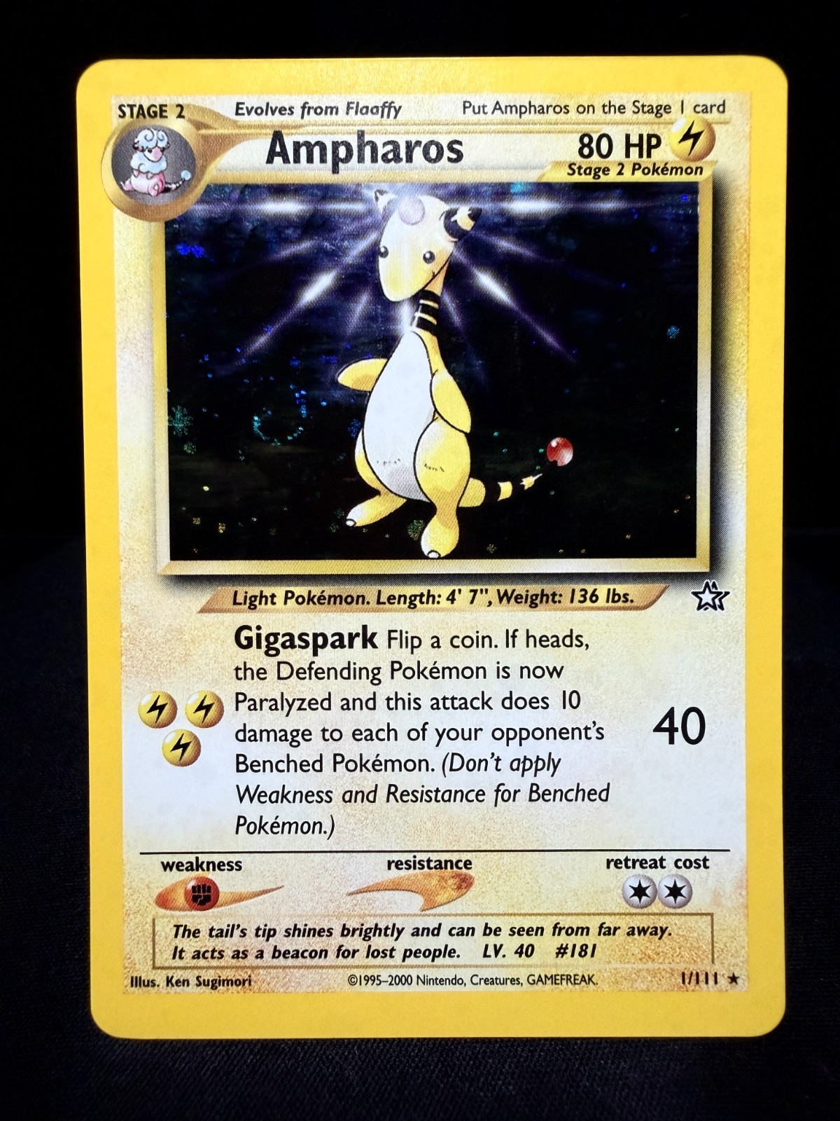 Pokémon Ampharos Neo Genesis 1/111 Holo Rare Unlimited 2000 TCG Card (NM) SWIRL