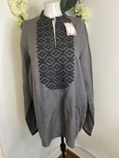 Vyshyvanka Men Women Ukrainian Embroidery Embroidered Tunic 17.5 Gray Linen NWT