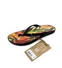 NEW OluKai Puawe Women  s Flip Flops Comfort Sandals Black/Pineapple Size 7