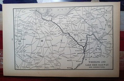 ~1895 Antique Railroad Route Map WHEELING & LAKE ERIE RAILWAY Zoar Lodi Ohio
