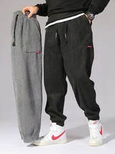 Men Baggy Corduroy Jogger Pants Autumn Winter Tech Fleece Harem Sport Thermal