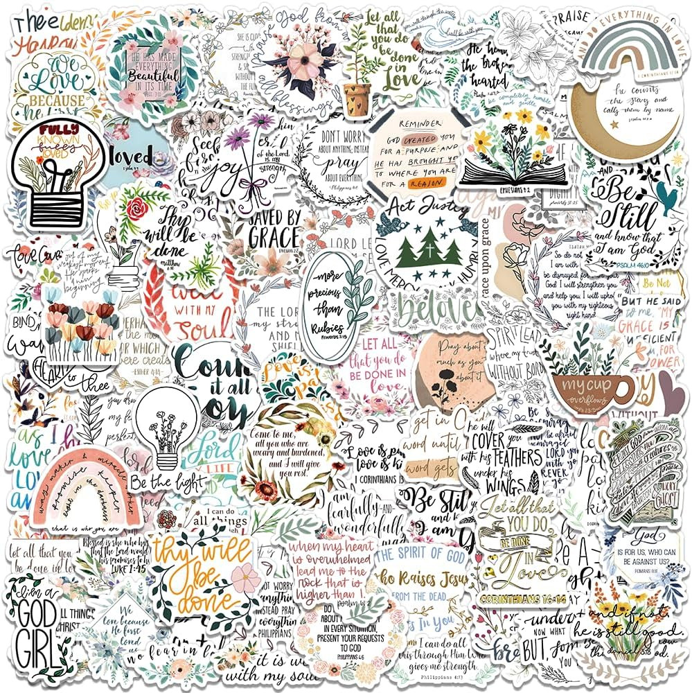100PCS Christian Stickers,Bible Stickers for Water Colorful