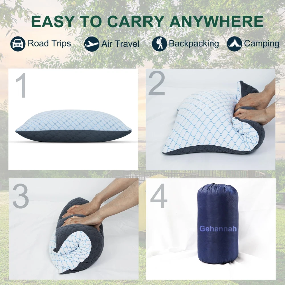 Compressible Travel Pillow for Camping Hiking & Airplane Sleeping - Large Size 1 Pack