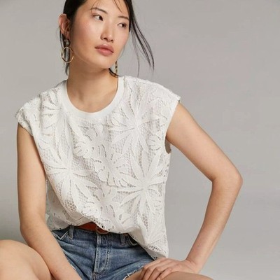 NWT Anthropologie Corey Lynn Calter White Tina Lace Blouse Womens Medium