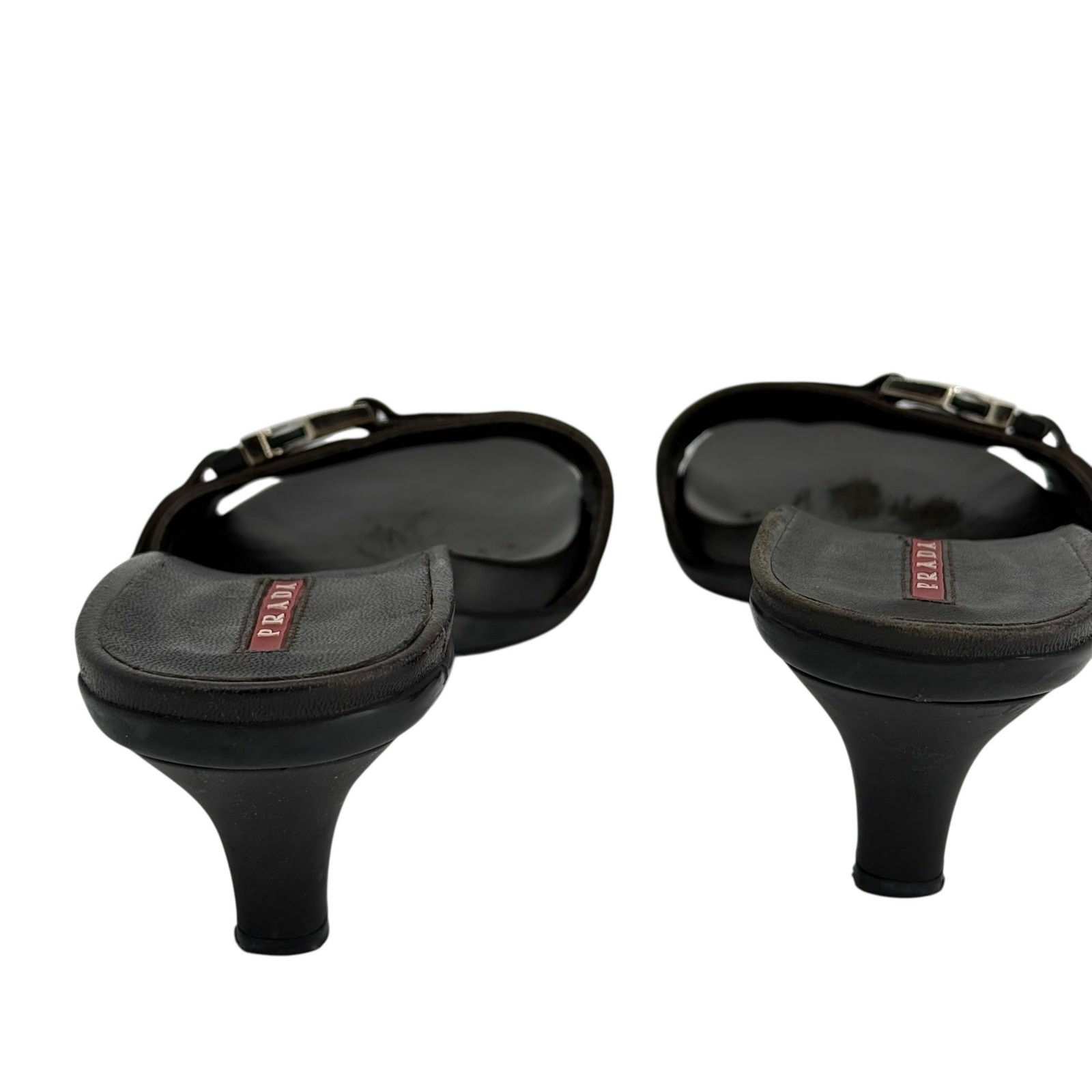 Prada Y2K Vintage Chocolate Brown Black Kitten Heel Mules Sz EU 38 thumbnail 12