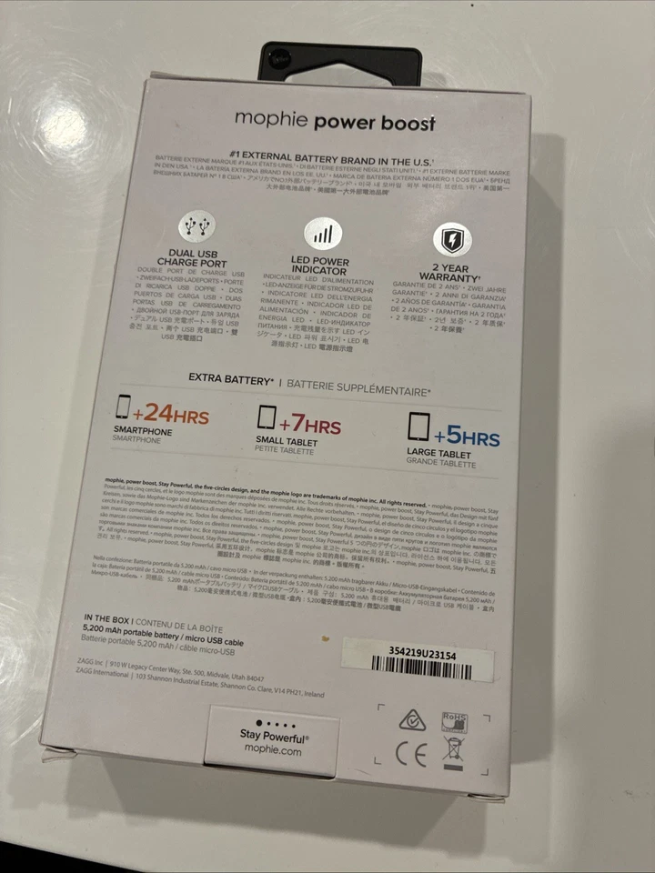 Cargador portátil universal mophie Power Boost 5200 mAh para dispositivos USB - negro Foto 2 de 2