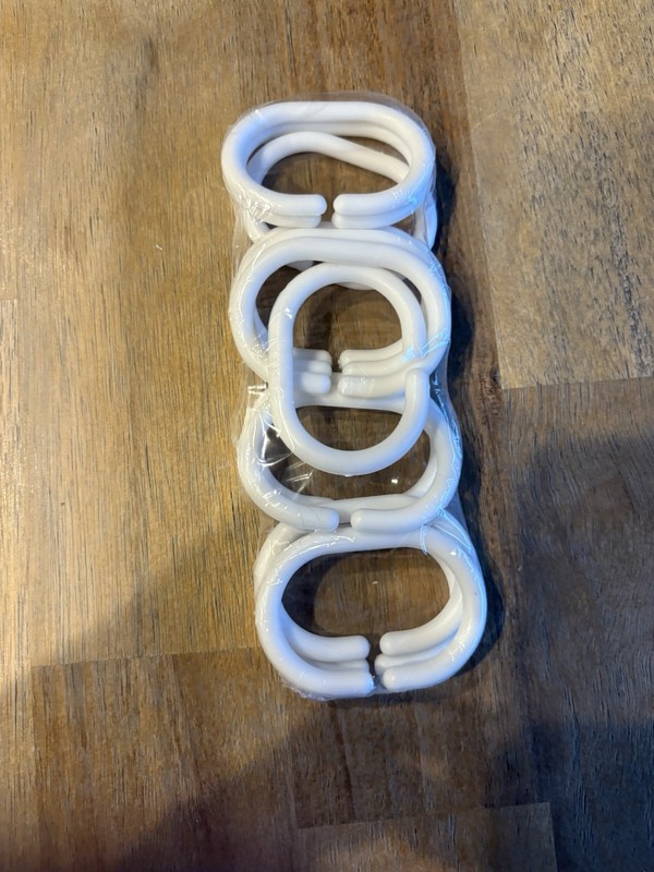 12-Pack White Shower Curtain Ring Hooks - New