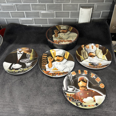 4 M KUNGL Chefs Waiters BISTRO*CLUB RETRO*CAFE DEVILLE*XAVIER Salad Plates W Box