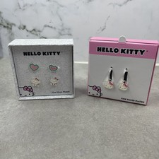 Hello Kitty Heart Stud Earring SET OF 3 PAIR with Fine Silver Plating NEW in Box