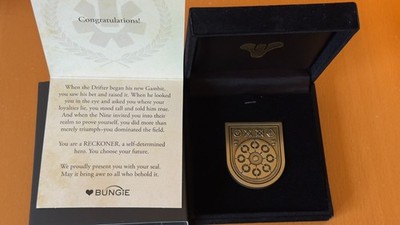 BUNGIE REWARDS DESTINY 2 TRIUMPH SEAL / PIN - RECKONER - RARE! EXTREMELY LIMITED