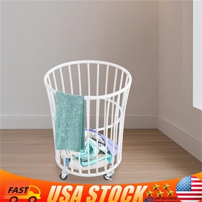 Modern Metal Laundry Basket w/Wheels Rolling Clothes Basket Toy Storage Hamper