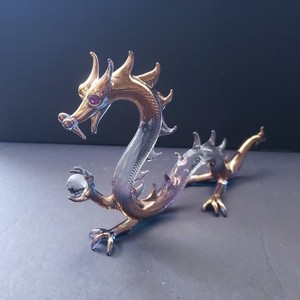 Hand Blown Glass - Dragon w/ Gold Accents & Crystal Ball