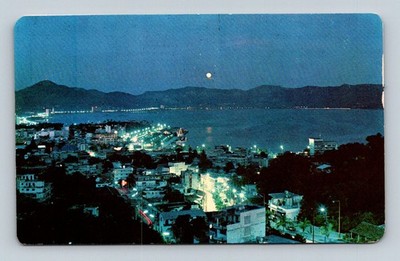Mexico Acapulco 1960s Panoramic Night View; Cityscape; Coastal City - Postcard