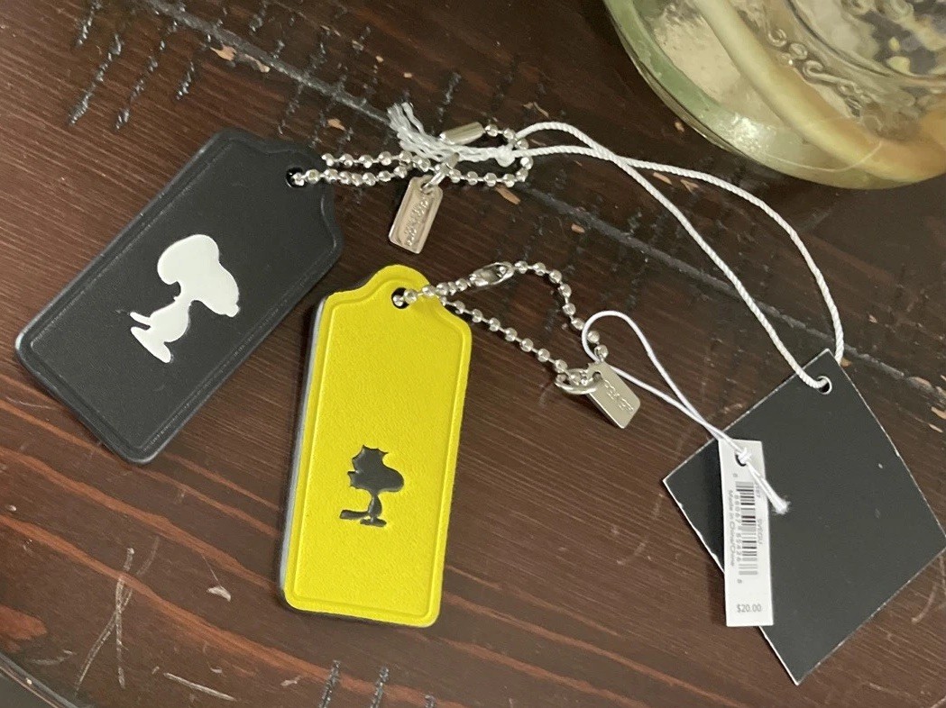 COACH x PEANUTS Snoopy And Woodstock Leather Hangtag Keychain Fob