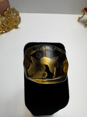Coccinelle Vintage Lucite Ring Amber Gold Swirl Sculptural Statement Italy 7.5 
