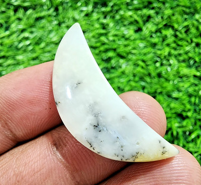 Dendrite Opal Moon Shape 21.80ct Cabochon Loose Gemstone Unique Pattern