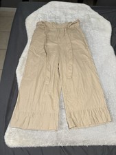 Banana Republic Blake Crop Wide Leg Linen Blend Pants 14 Tan Belt High Waist