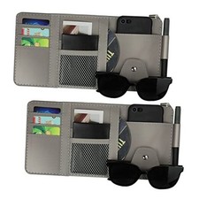 Car Sun Visor Organizer, Leather Pocket Organizer Sunglass Holder 2 Pack Gray