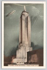 Empire State Building Zeppelin Mooring Mast NYC Lumitone Postcard 1930s