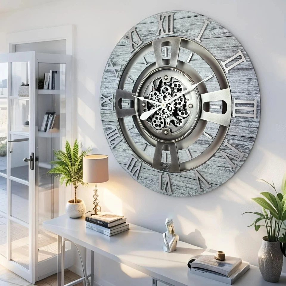 The Gears Reloj ENGLAND LINE RELOJ DE PARED REDONDO 24 PULGADAS GRIS PLATA Foto 2 de 4