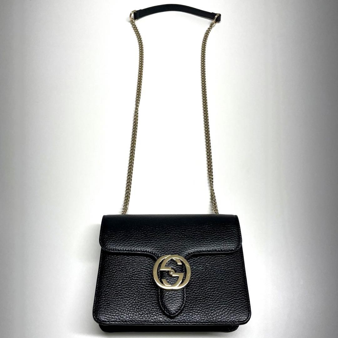GUCCI Interlocking G Chain Shoulder Bag Black Leather — image 3