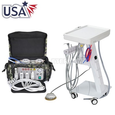 Portable Dental Delivery Unit Bag w/Air Compressor System 4Hole Suction Cart