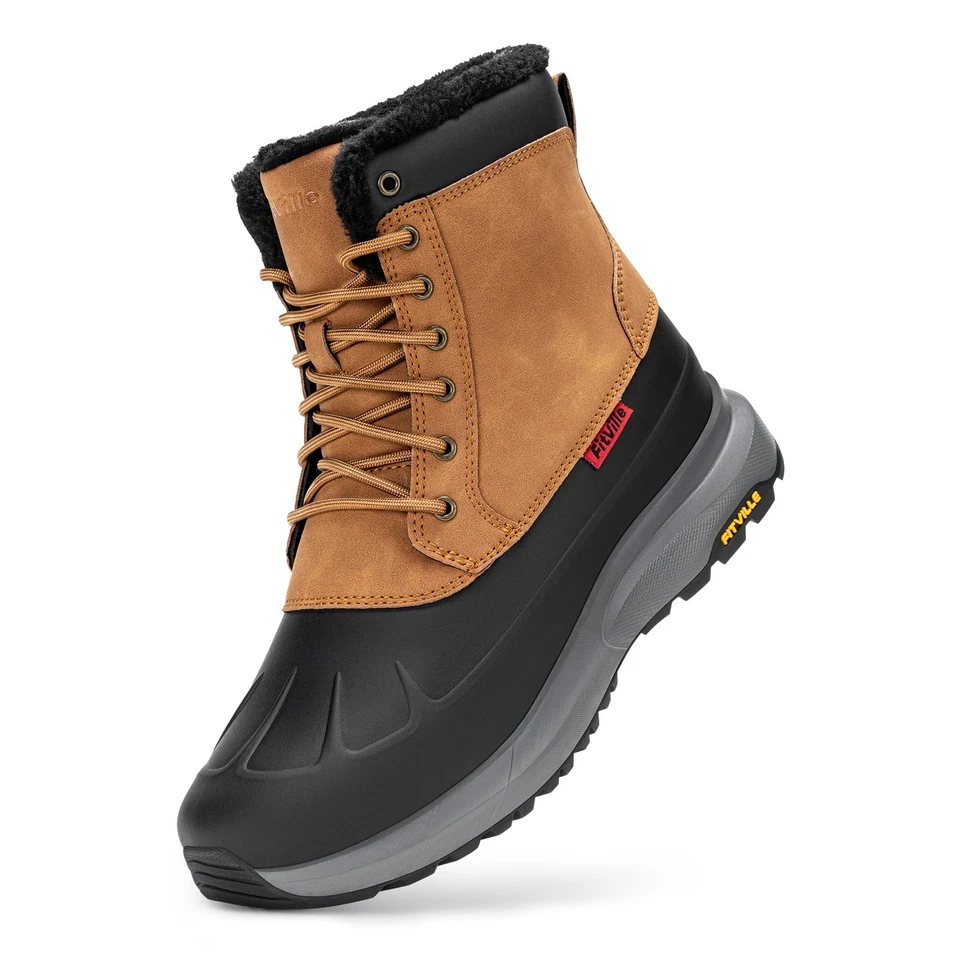 FitVille Hombres Botas Anchas de Invierno Impermeable Aislado Botas de Nieve Forro de Piel Exterior Foto 3 de 4