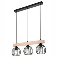 HäNgeleuchte Schwarz Metall Holz LäNglich Esstisch Wohnzimmer Lampe Chania