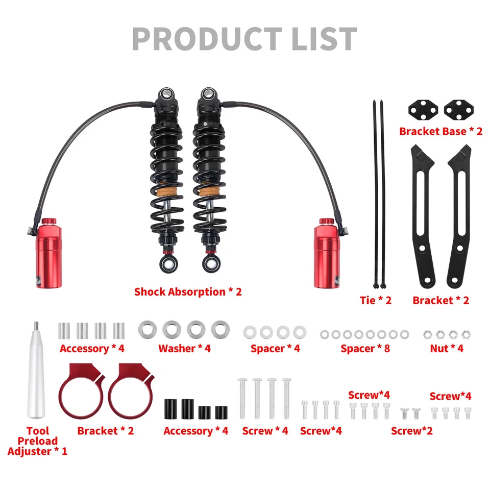 Red Remote Reservoir Rear Suspension Shocks For Harley Road King Glide 2014-2025 - Image 2 of 4