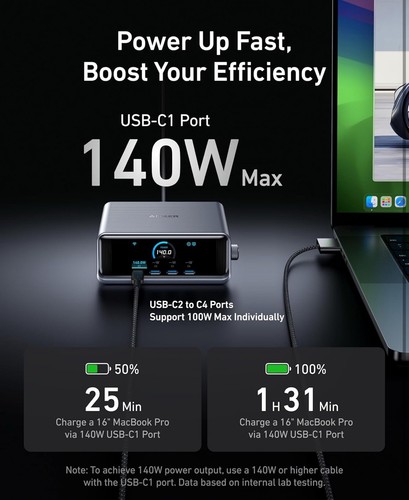 Estación de Carga Cargador Anker Prime 250W Pantalla LCD Ultra Rápida de 6 Puertos USB-C - Imagen 3 de 6