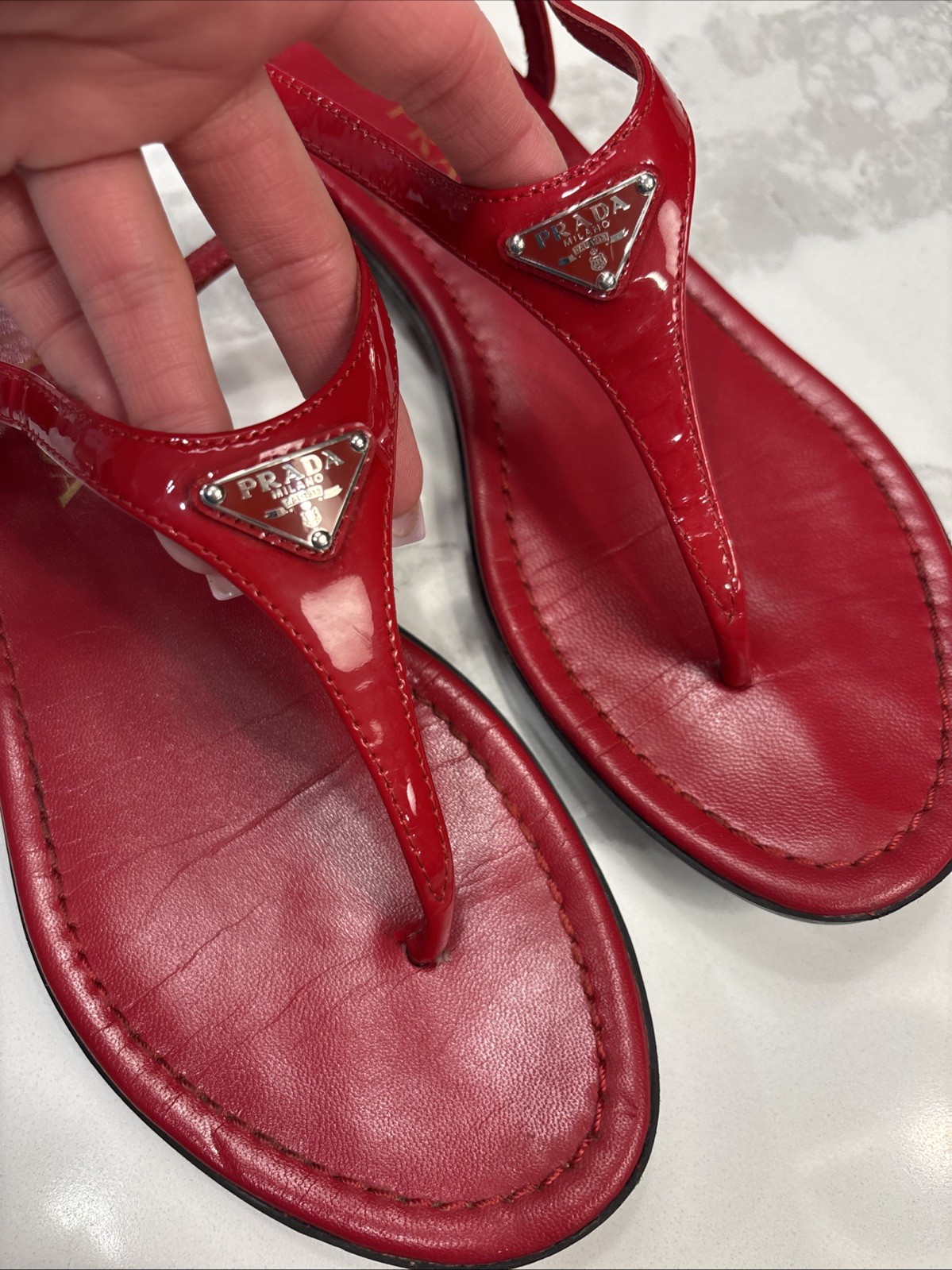 PRADA Sandal Bundle Women’s Size 37 Patent Leather Black & Red thumbnail 12