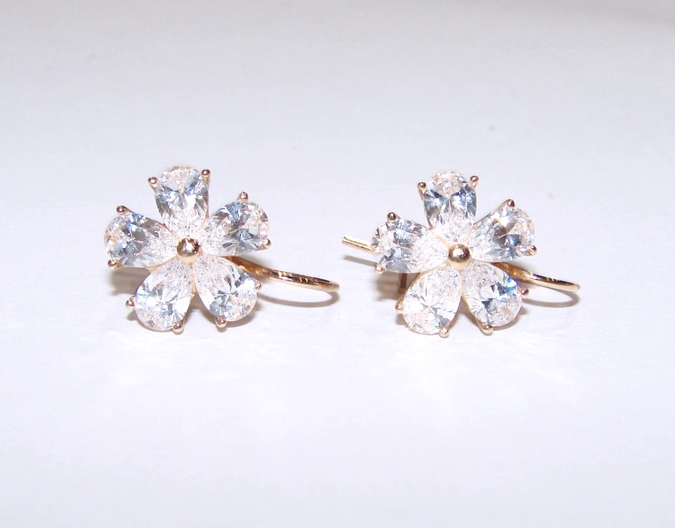 PENDIENTES COLGANTES ORO AMARILLO 14K CIRCONITA FLOR 3.79G DIAMONIQUE DQ Foto 2 de 4