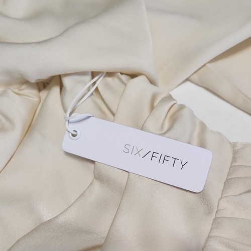 Six/Fifty Women's Ivory Satin Peasant Style Top Size SM Puff Shoulders Smocked - Picture 11 of 12