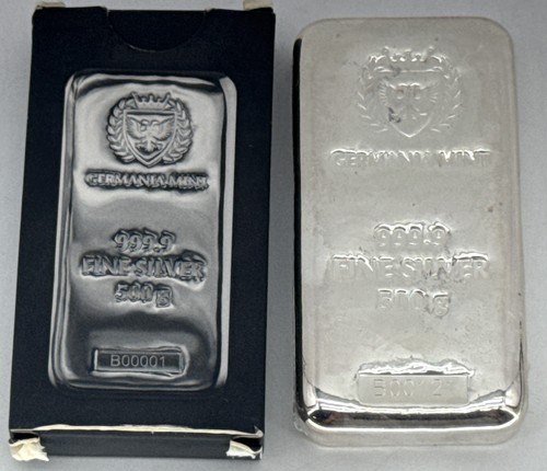 Germania Mint 500g 999.9 Fine Silver Cast Bar Bullion Sealed Serialized Wrap 500
