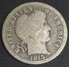 1915-S Barber Dime 90% Silver Raw Coin Ungraded