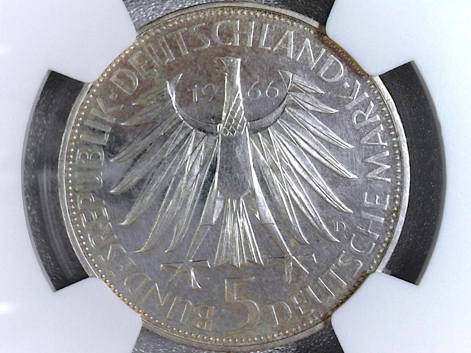 1966 年 D 版德国银币 5 标志证明 - 威廉·莱布尼茨 (* NGC 认证 PR62 *) — 第 4/4 张图片