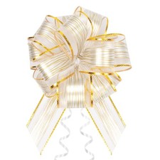 Large White Ribbon Pull Bows Gift Wrapping Baskets 6 Inch 10 Pack