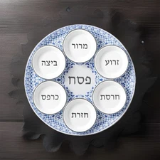 Williams Sonoma Porcelain Blue Floral Seder Plate Hanukkah New!