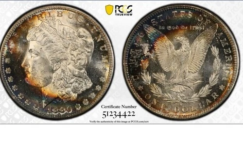 1880-S Morgan Silver Dollar PCGS MS65PL Double Sided Proof Like Toner! 🔥🤩