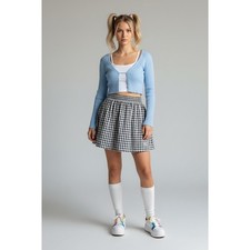 Y2K Abercrombie  Fitch Blue White Gingham Pleated Mini Skirt 100 Cotton Small