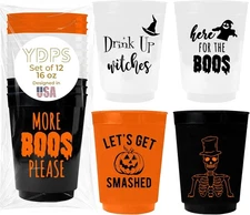 Halloween Cups For Adults, Set of 12 16 Ounces, Variety 