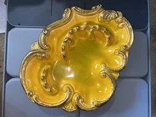 Vintage Cali. Pottery Yellow Mid-Century Ashtray 11.5” X 10” X 2” Art Piece #984